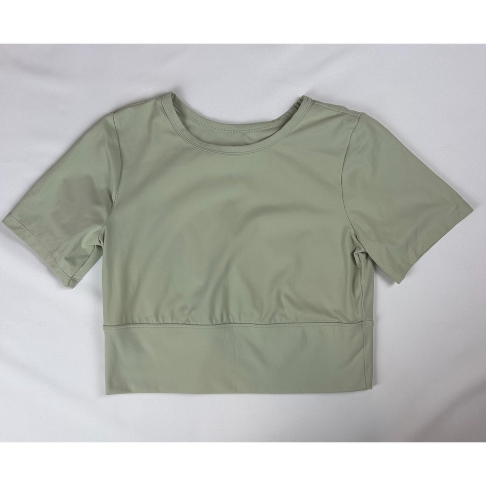 FLX Women's Cropped Athletic Top T-Shirt Light Sage Green Travel Leisure M